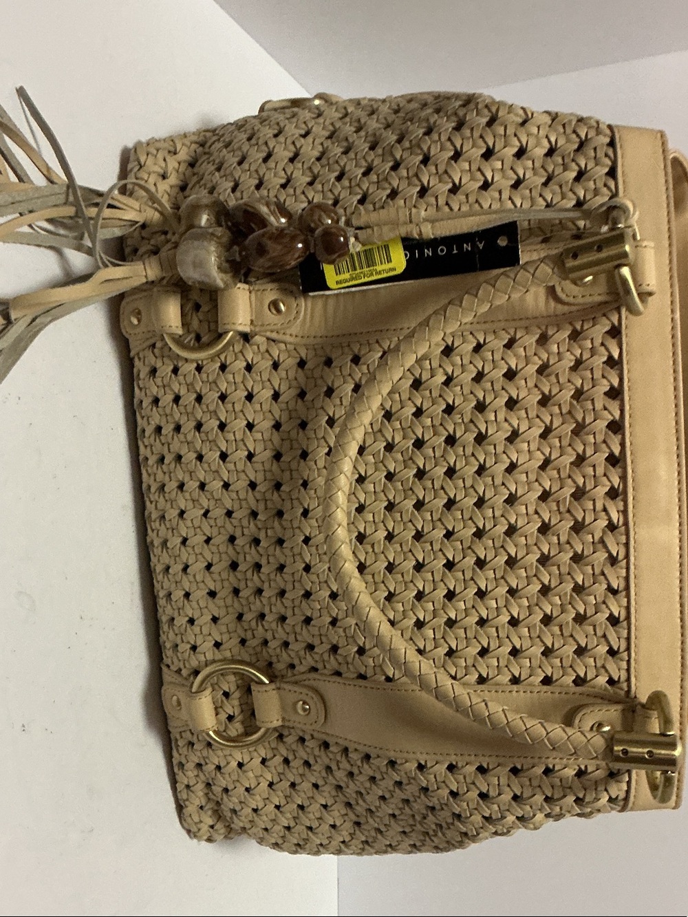 ANTONIO MELANI Neutral Woven Tote in Tan